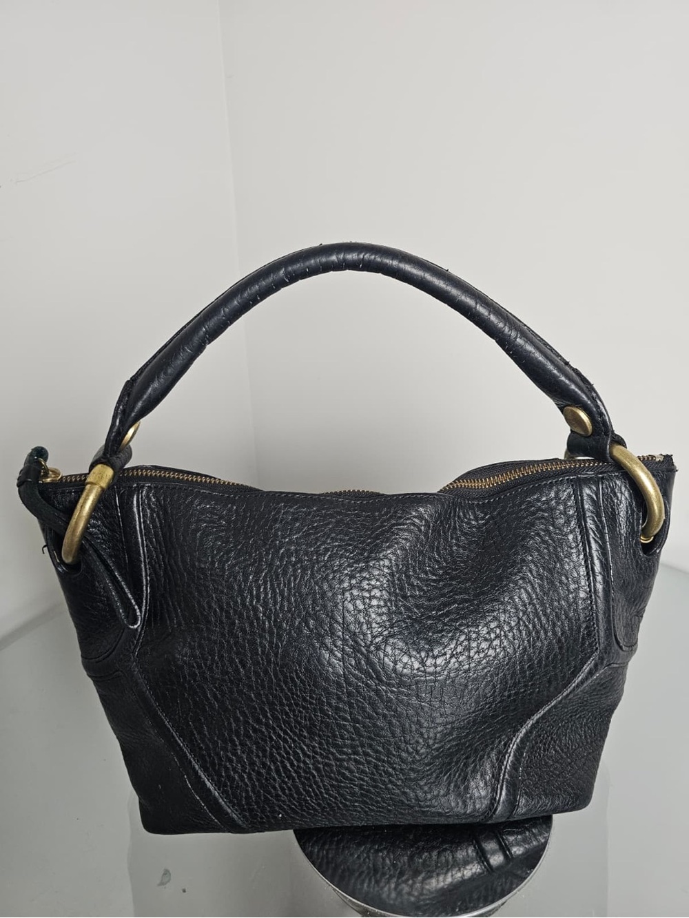 Black Leather Top-Handle Women's Bag